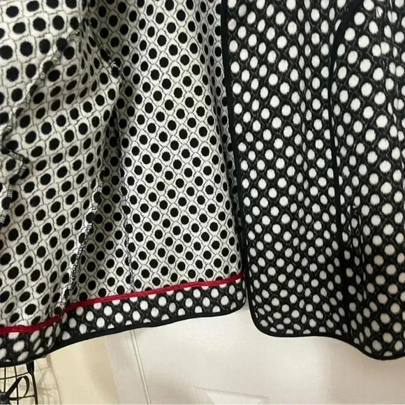 Chicos Polka Dot Plush Jacket Open Front Pockets Black White Collared - Picture 5 of 14